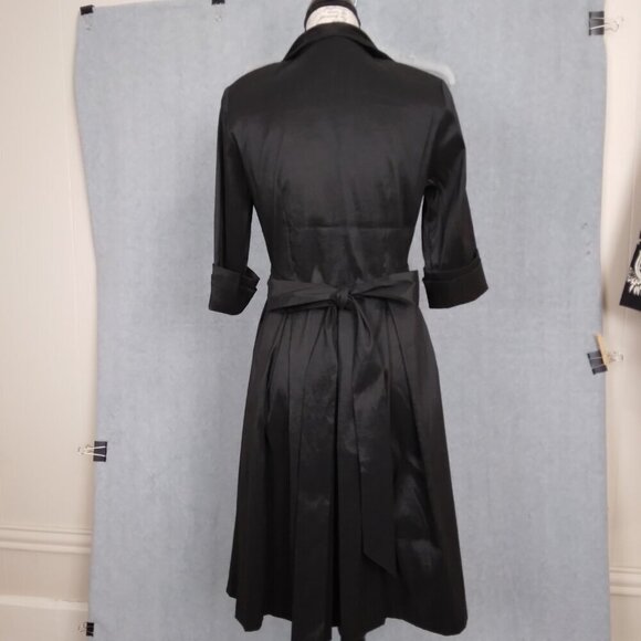 Donna Ricco | Black Party/Cocktail Taffeta Wrap Dress Rhinestone Button | Size 8 - Picture 5 of 9